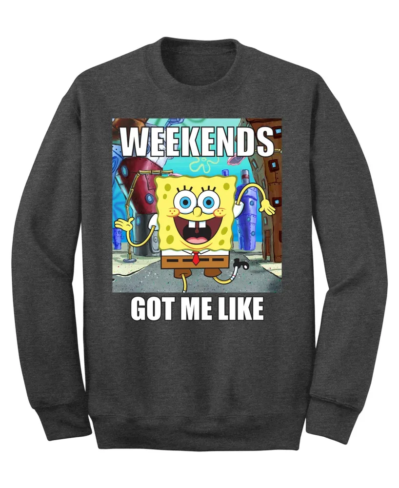 Men's SpongeBob "Weekends Got Me Like" Crew Fleece Sweatshirt
