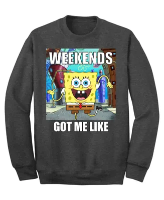 Men's SpongeBob "Weekends Got Me Like" Crew Fleece Sweatshirt