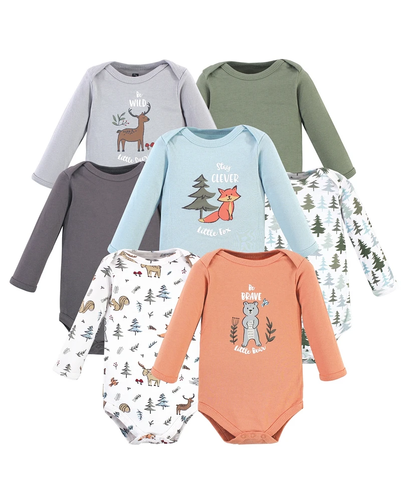 Hudson Baby Baby Boys Cotton Long-Sleeve Bodysuits 7pk, Woodland Friends