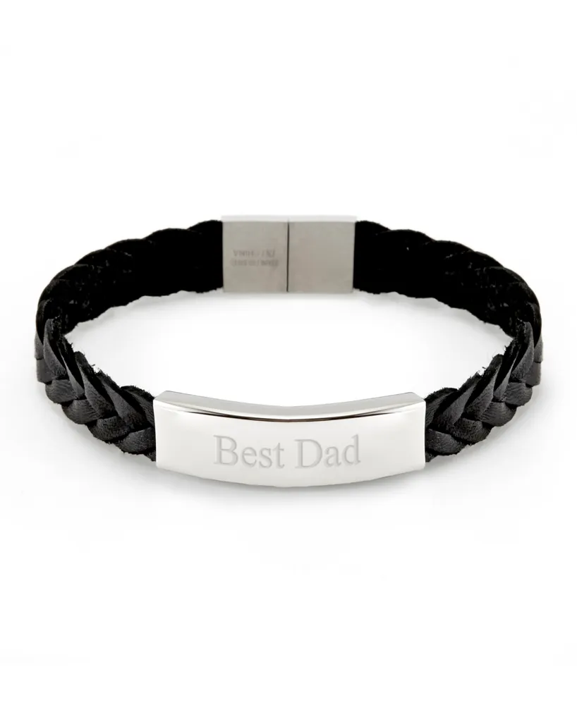 Men's Brai Ded Leather Best Dad Id Bracelet