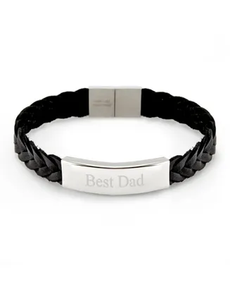 Men's Brai Ded Leather Best Dad Id Bracelet