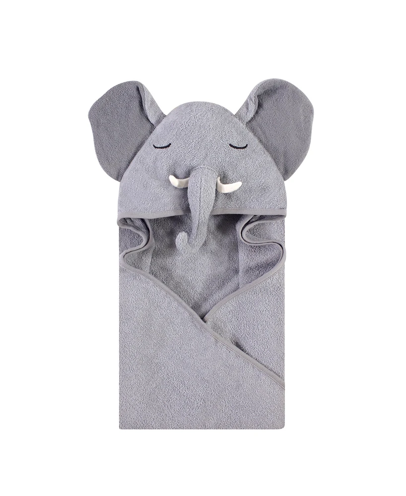 Hudson Baby Infant Boy Cotton Animal Face Hooded Towel, Tusks Elephant, One Size