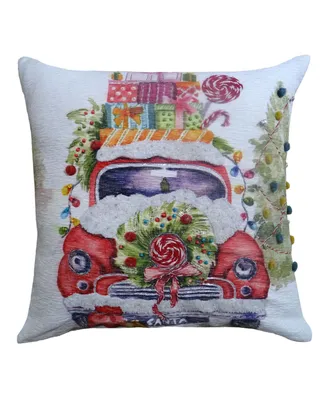 Chicos Home Christmas Car Embroidered Decorative Pillow,20" x 20"