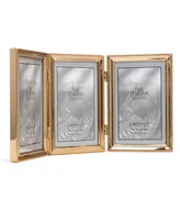 Polished Metal Hinged Triple Picture Frame - Bead Border Design, 4" x 6" - Gold