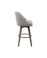 Madison Park Pearce 30"H Upholstered Curved Back Barrel Swivel Bar Stool with Metal Ring Footrest