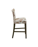 Madison Park Avila 25"H Chic Upholstered Floral Print High Back Button-Tufted Counter Stool