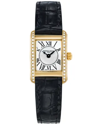 Frederique Constant Women's Swiss Classics Carree Diamond (3/8 ct. t.w.) Black Leather Strap Watch 23mm