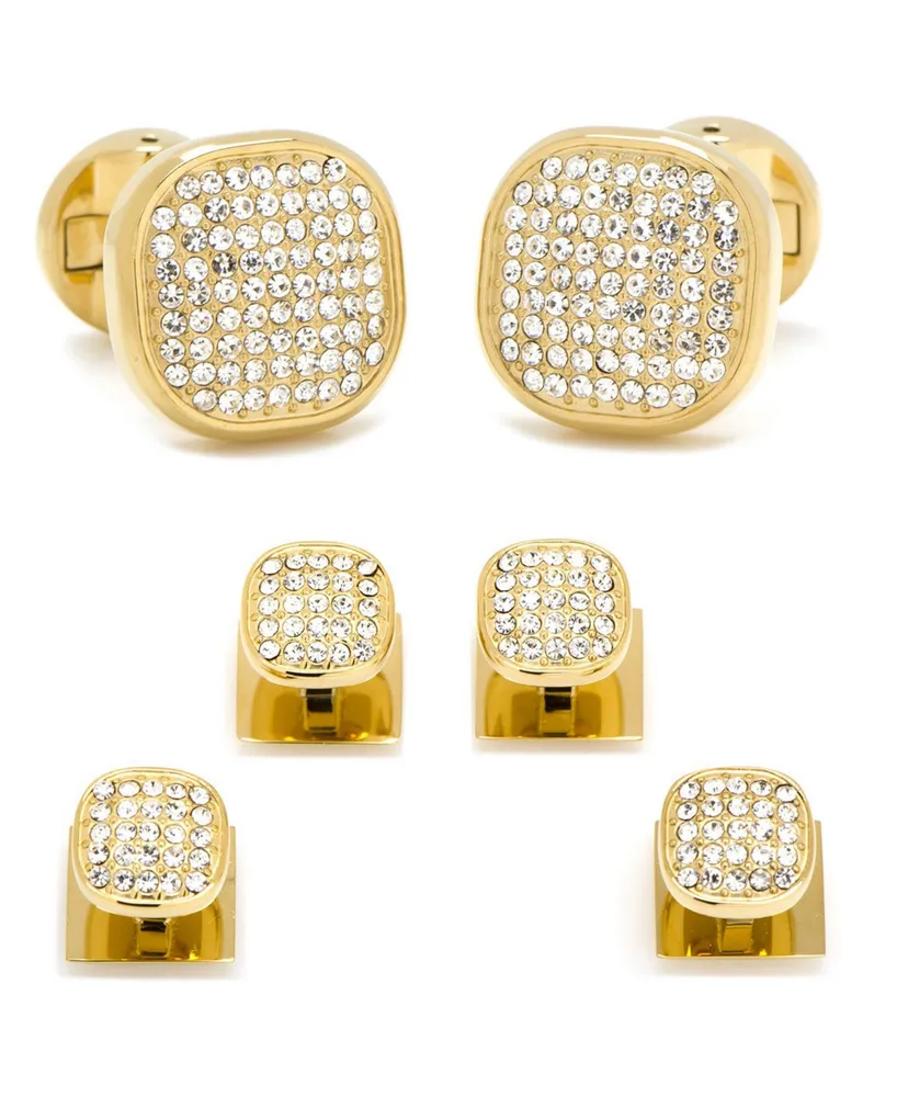 Men's Pave Cufflink and Stud Set - Gold