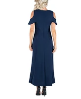 24seven Comfort Apparel Ruffle Cold Shoulder A Line Maxi Dress