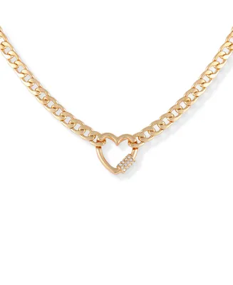 Guess Gold-Tone Crystal Heart Charm Necklace, 16" + 2" extender