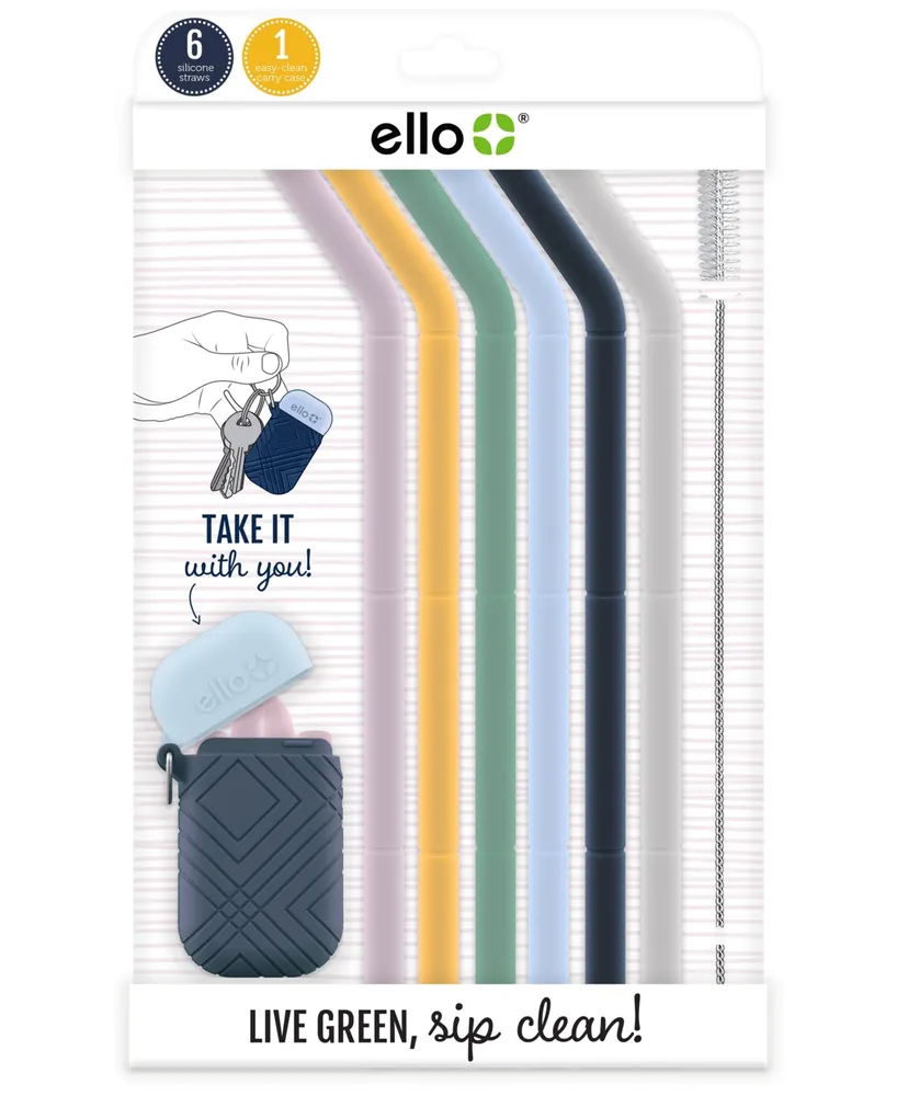 Ello Compact Fold & Store Silicone Straw 6-pk. plus Wire Brush & Case