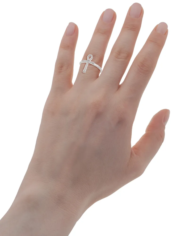 Wrapped Diamond Ankh Cross Ring (1/10 ct. t.w.) in 14k White Gold, Created for Macy's