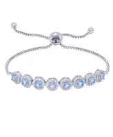 Diamond Accent Lab Tanzanite Round Halo Adjustable Silver Plate Bracelet