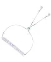 Cubic Zirconia Round and Baguette Bar Adjustable Bolo Bracelet Sterling Silver (Also 14k Gold Over Silver)