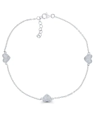 Cubic Zirconia Micro Pave Triple Hearts Bracelet in Sterling Silver