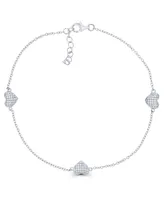 Cubic Zirconia Micro Pave Triple Hearts Bracelet in Sterling Silver