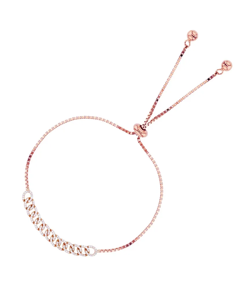 Cubic Zirconia Invert Linked Adjustable Bolo Bracelet in Sterling Silver (Also in 14k Gold Over Silver or 14k Rose Gold Over Silver)