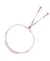 Cubic Zirconia Invert Linked Adjustable Bolo Bracelet in Sterling Silver (Also in 14k Gold Over Silver or 14k Rose Gold Over Silver)