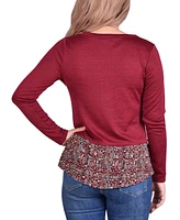 Women's Hacci Top with Printed Hem Inset