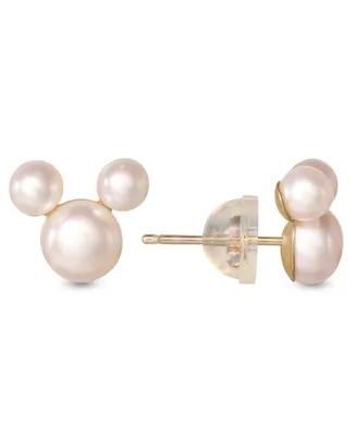 Disney Children's Cultured Freshwater Pearl Mouse Stud Earrings in 14k Gold