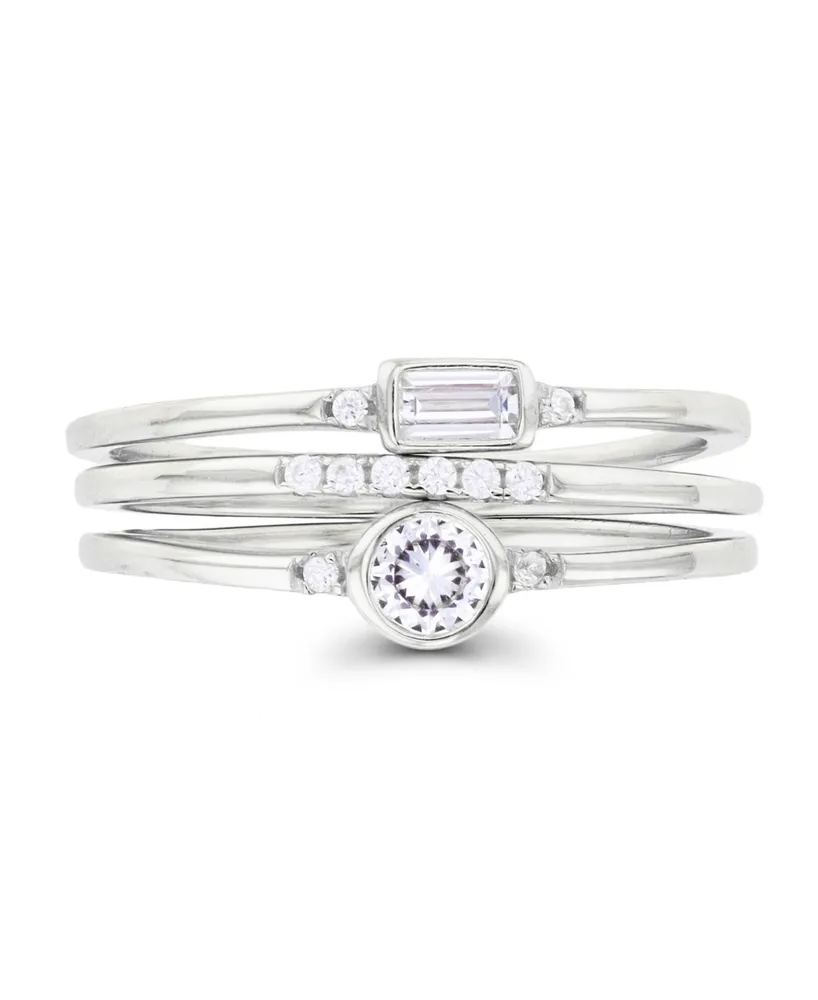 Cubic Zirconia Round and Baguette Faux Stacked Ring