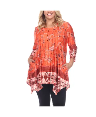 White Mark Women's Plus Size Victorian Print Tunic Top with Pockets