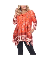 White Mark Women's Plus Size Victorian Print Tunic Top with Pockets