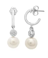 Cultured Freshwater Pearl (7mm) and Diamond (1/20 ct. t.w.) Earrings in Sterling Silver