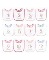 Hudson Baby Infant Girl Cotton Bibs 12pk, Milestone Floral, One Size