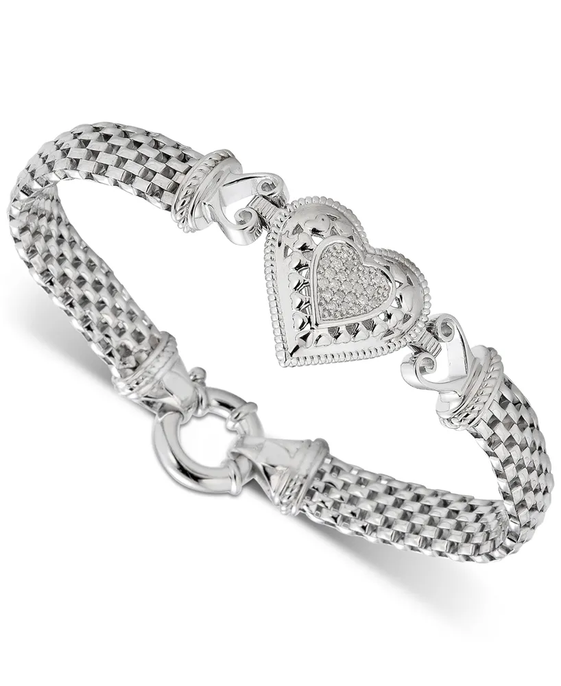 Diamond Mesh Heart Bracelet in Sterling Silver (1/6 ct. t.w.)