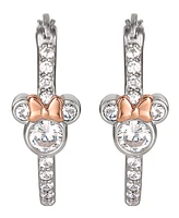 Minnie Mouse Cz Hoop Earrings in Sterling Silver and 18K Rose Gold Over Silver