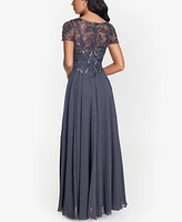 Xscape Women's Embellished Short Sleeve Chiffon Gown