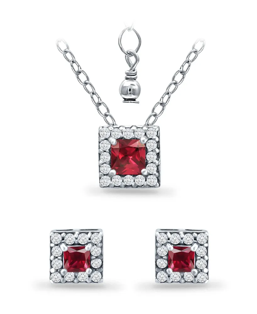 Giani Bernini Lab Grown Ruby and Cubic Zirconia Halo Square Pendant and Earring Set, 3 Piece