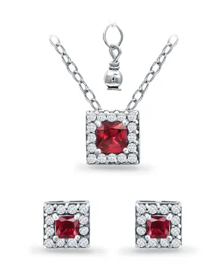 Giani Bernini Lab Grown Ruby and Cubic Zirconia Halo Square Pendant and Earring Set, 3 Piece