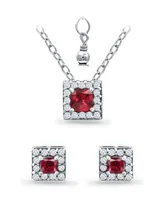 Giani Bernini Lab Grown Ruby and Cubic Zirconia Halo Square Pendant and Earring Set, 3 Piece