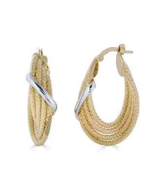 Diamond Cut Bypass Hoop Earrings in 10k Yellow & White Gold