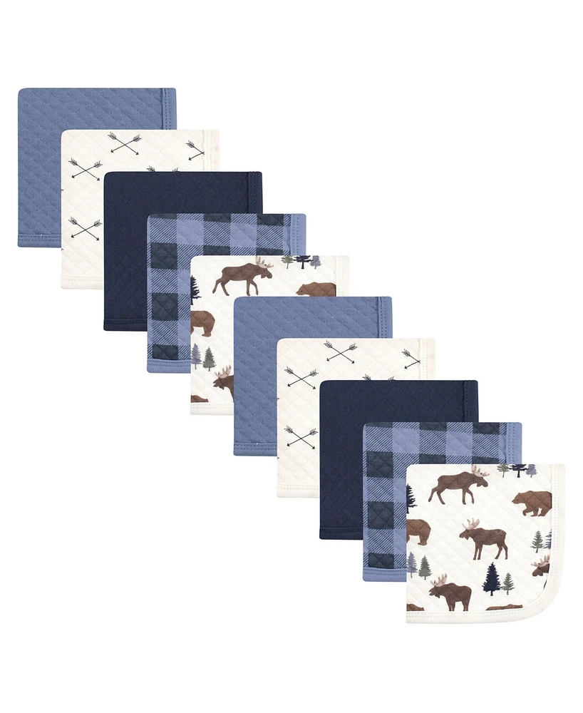Hudson Baby Infant Boy Quilted Cotton Washcloths, Moose Bear, One Size