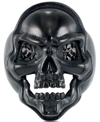 Andrew Charles by Andy Hilfiger Men's Cubic Zirconia Skull Ring Black Ion-Plated Stainless Steel