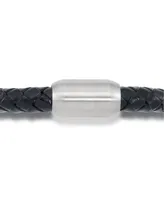 Andrew Charles by Andy Hilfiger Men's Black Leather Lion Head Bracelet in Stainless Steel