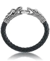 Andrew Charles by Andy Hilfiger Men's Dragon Head Leather Bracelet in Stainless Steel