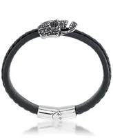 Andrew Charles by Andy Hilfiger Men's Ornamental Skull Leather Bracelet in Stainless Steel