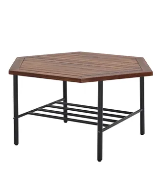 Modern Wood and Metal Outdoor Hexagon Coffee Table