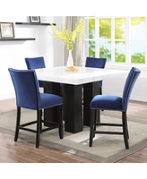 Camila Counter Height 5-Pc. Dining Set (Square 54" Marble Table & 4 Chairs)