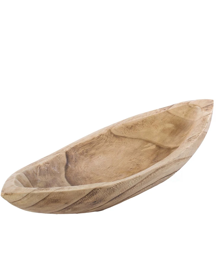 Wood Carved Boat Shaped Bowl Basket Rustic Display Tray