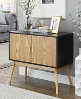 Convenience Concepts Oslo Storage Console Table Wood Grain, Gray & Black