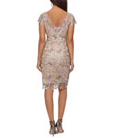 Xscape Embroidered Lace V-Back Dress