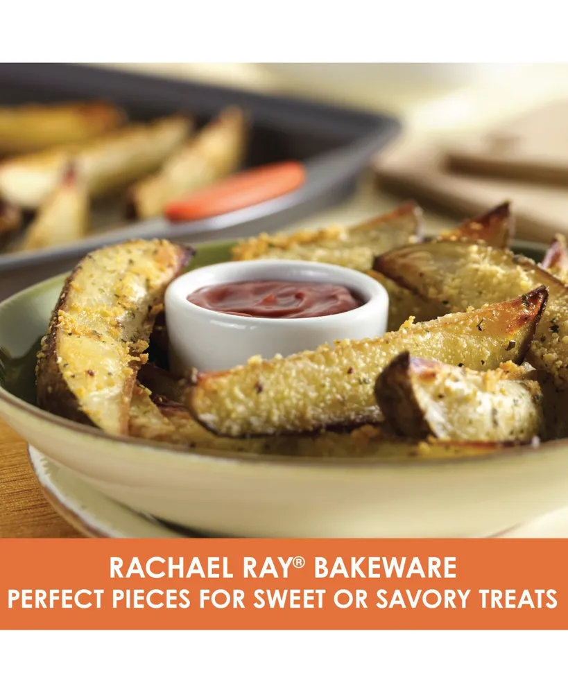 Rachael Ray Bakeware Oven Lovin' Nonstick Double Batch Cookie Pan and Utensil Set, 4-Pc., Orange Handles