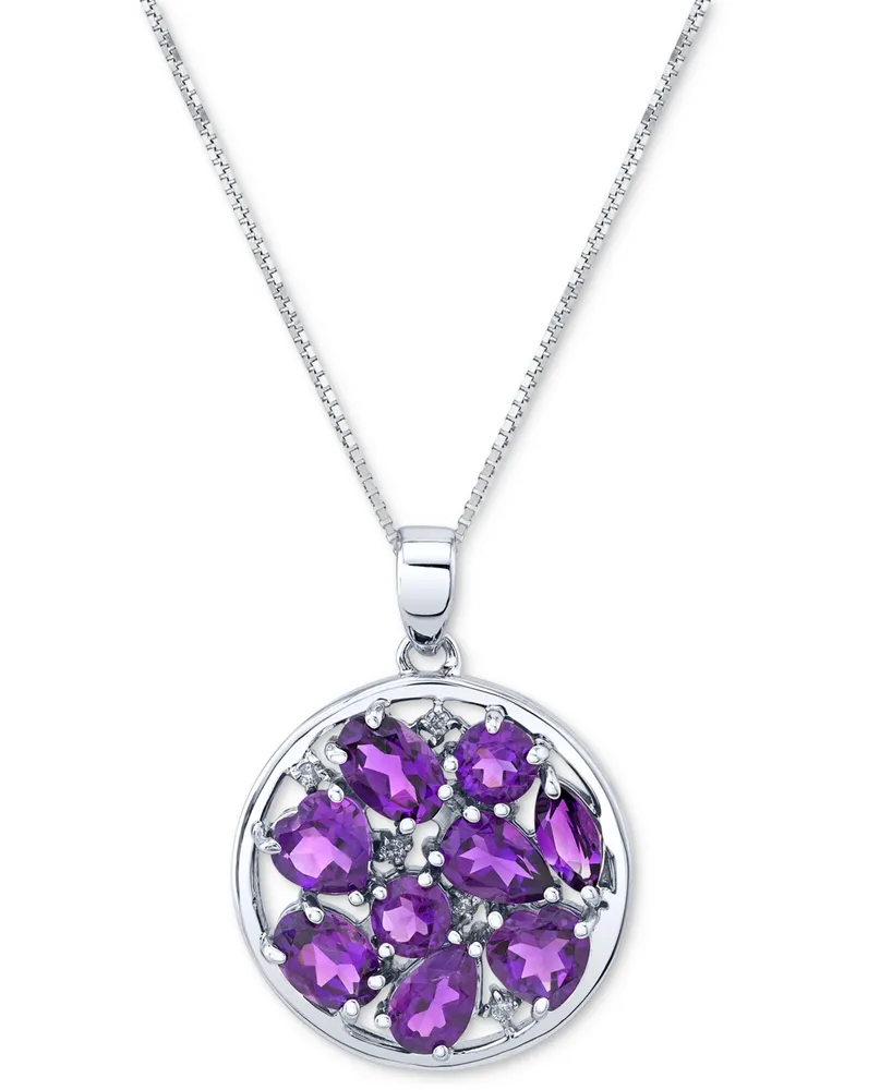 Amethyst (3-1/8 ct. t.w.) & Diamond (1/20 ct. t.w.) Cluster 18" Pendant Necklace in Sterling Silver