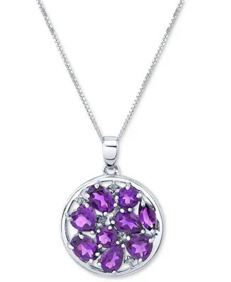 Amethyst (3-1/8 ct. t.w.) & Diamond (1/20 ct. t.w.) Cluster 18" Pendant Necklace in Sterling Silver