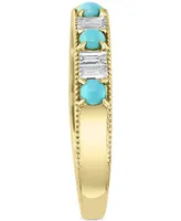 Effy Diamond (1/4 ct. t.w.) & Turquoise (2-1/2mm) Band Ring In 14k Gold